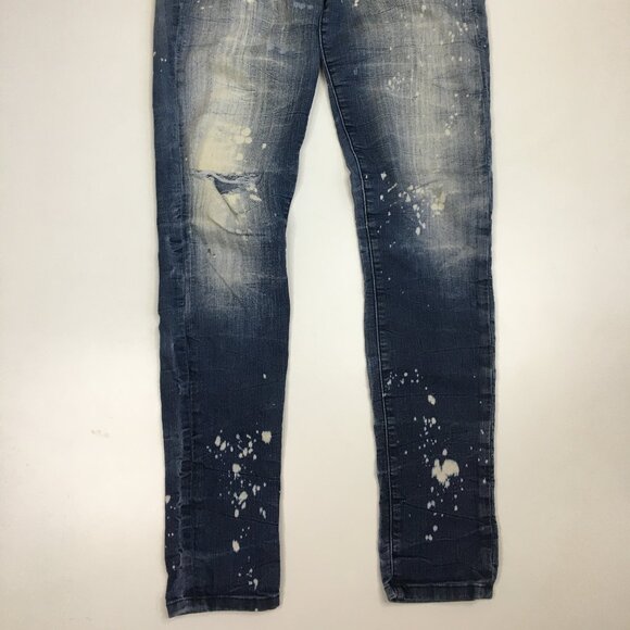 BEBE Medium Wash Bleached Distressed Ripped Knee 5 Pocket Skinny Jeans - Picture 8 of 13
